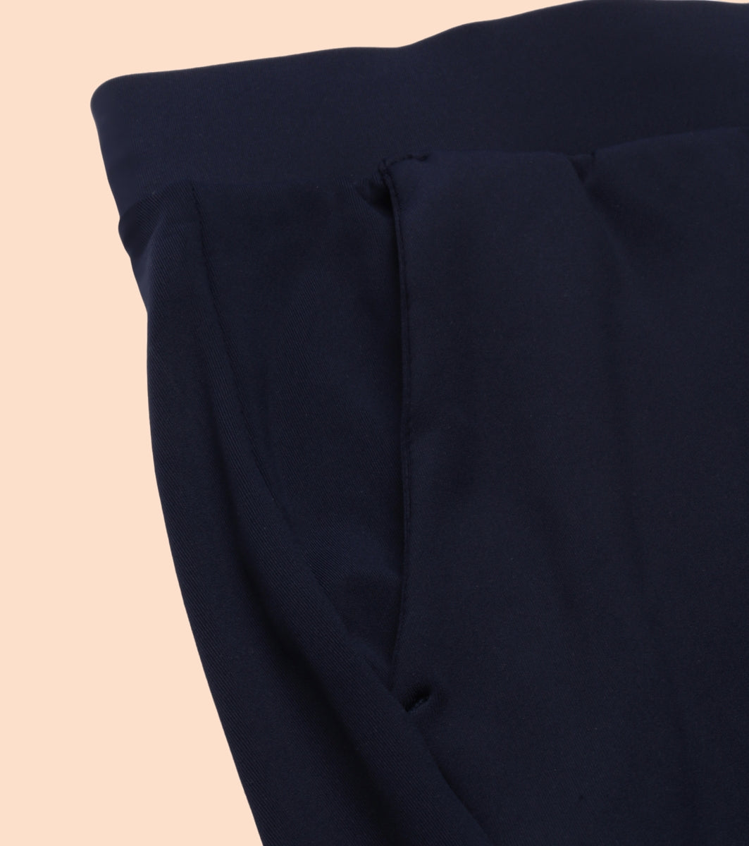 Enamor Mid Rise 7/8th length Drawstring Closure Travel Pants For Women - Relaxed Fit, Quick Dry, Antimicrobial - E068 (Navy)