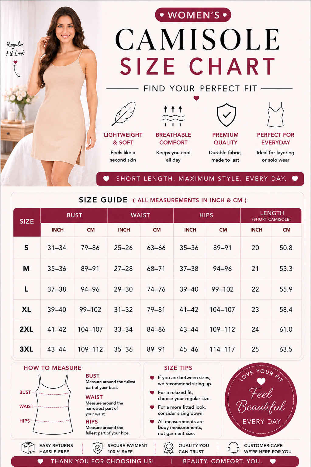 Sweety Women’s Long Length Thin Strap Camisole | Soft Breathable Sleeveless Innerwear | Long Cami Top for Daily Wear & Layering