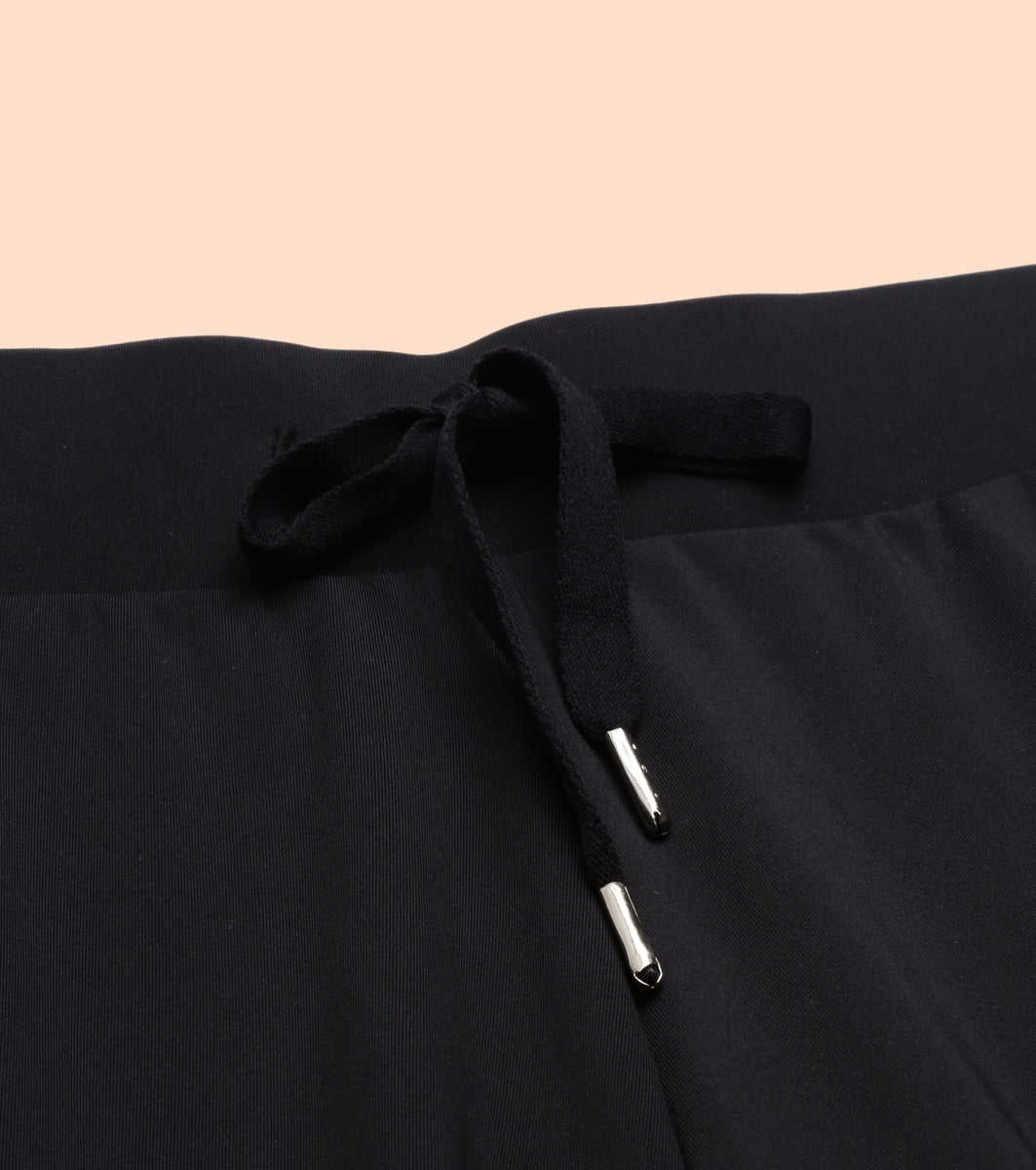 Enamor Mid Rise 7/8th length Drawstring Closure Travel Pants For Women - Relaxed Fit, Quick Dry, Antimicrobial - E068 (Jet Black)