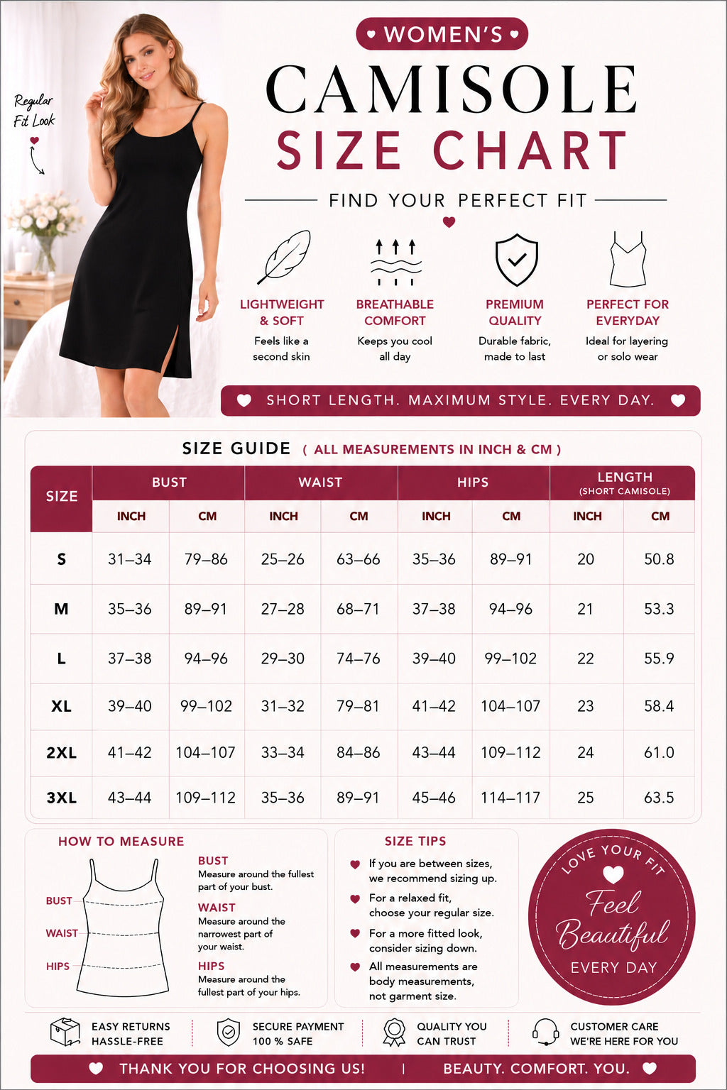 Sweety Women’s Long Length Thin Strap Camisole | Soft Breathable Sleeveless Innerwear | Long Cami Top for Daily Wear & Layering