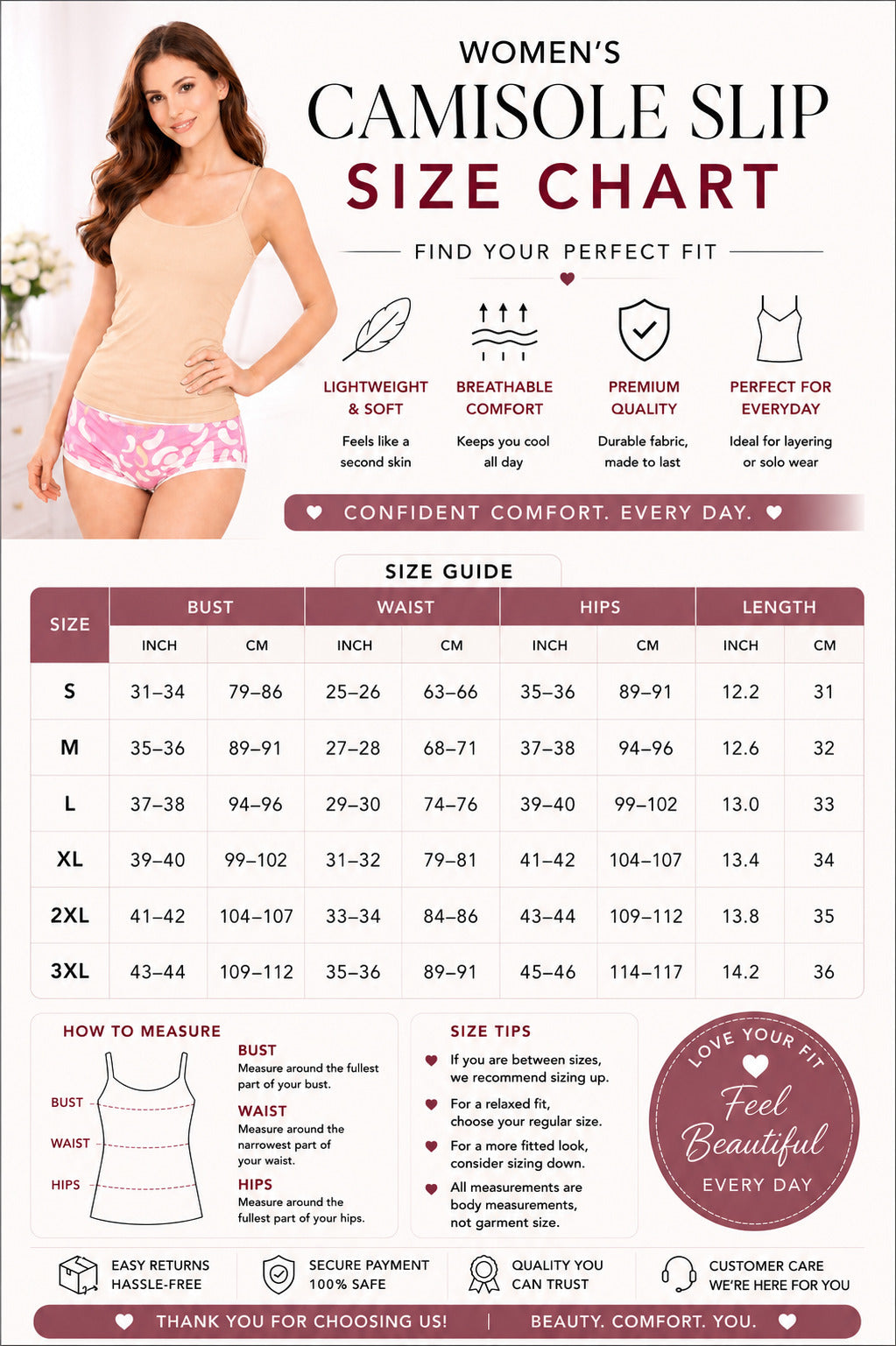 Breeze Women’s Cotton Adjustable Strap Camisole | Soft Breathable Sleeveless Innerwear | Short Length Cami Top for Daily Wear & Layering