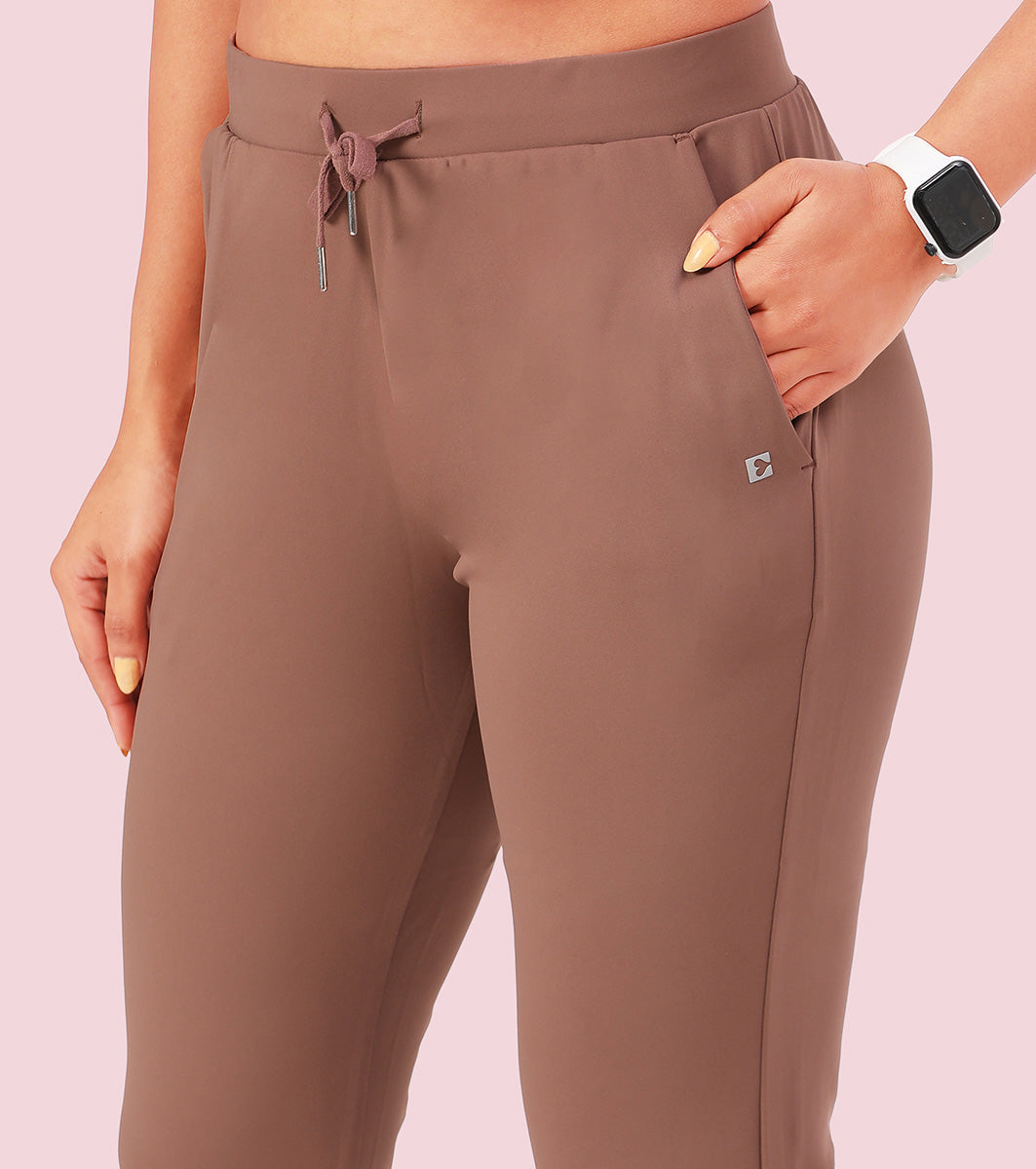 Enamor Mid Rise 7/8th length Drawstring Closure Travel Pants For Women - Relaxed Fit, Quick Dry, Antimicrobial - E068 (Nutmeg)