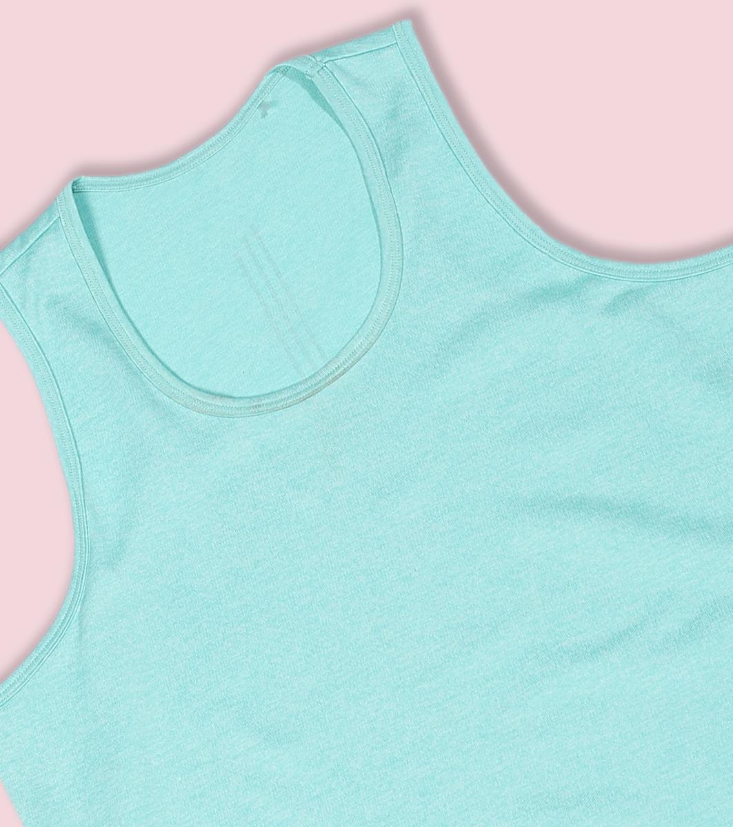 Enamor Sleeveless Round Neck Regular Length Tank T-Shirt - Slim Fit, Quick Dry, Antimicrobial - A308 (Pool Blue Mel)
