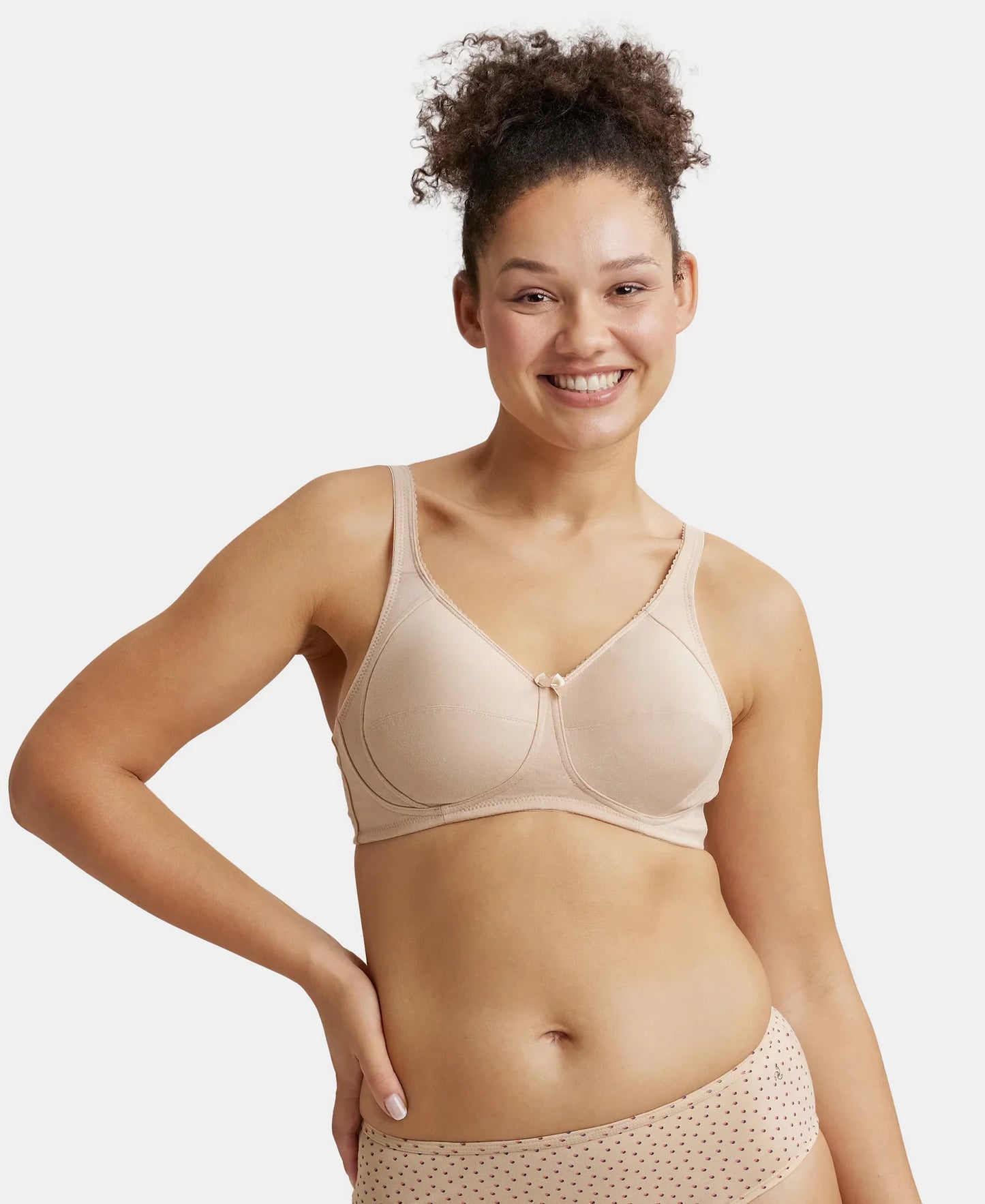 Wirefree Non Padded Super Combed Cotton Elastane Stretch Full Coverage Plus Size Bra with Side Panel Support - Light Skin