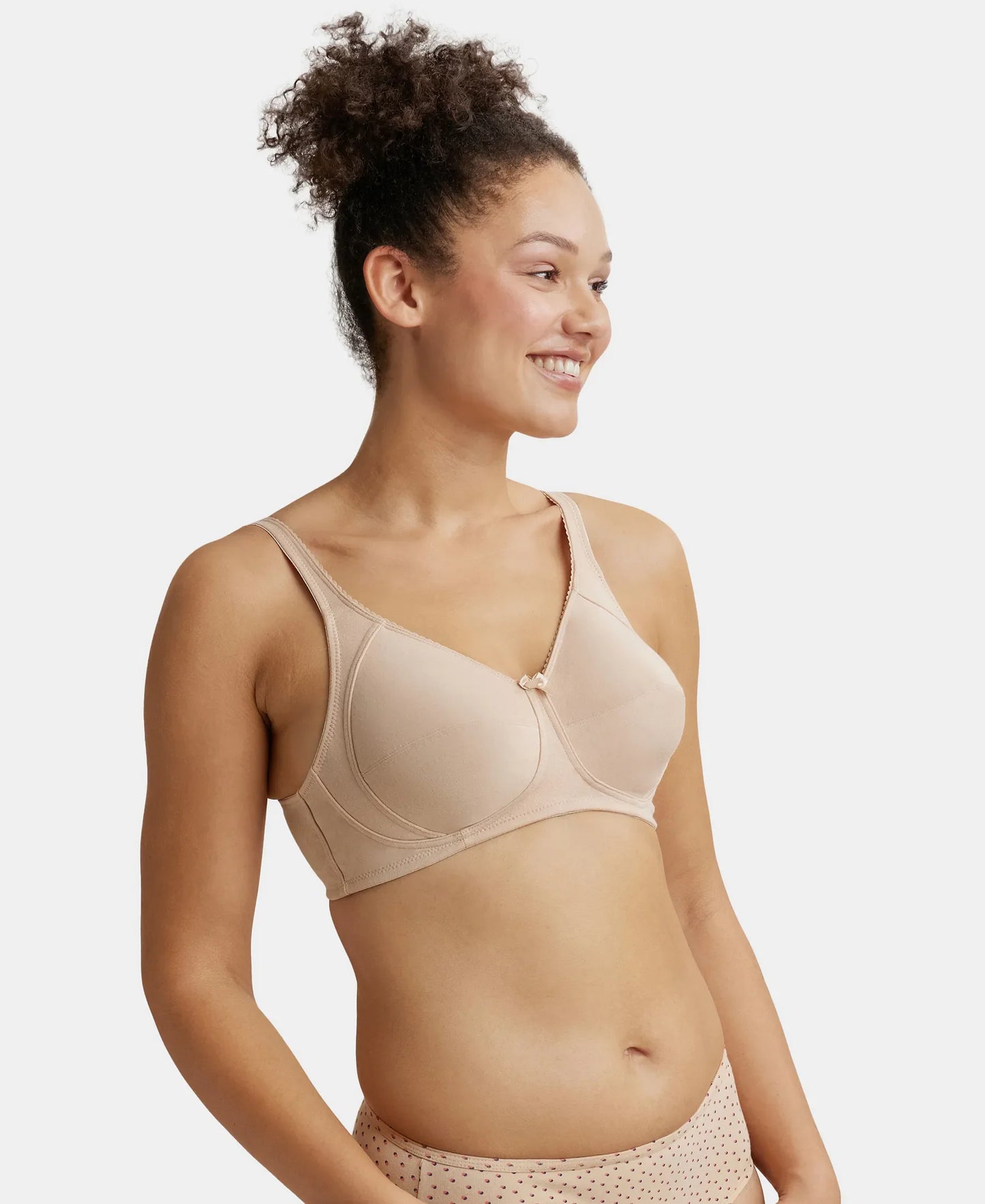 Wirefree Non Padded Super Combed Cotton Elastane Stretch Full Coverage Plus Size Bra with Side Panel Support - Light Skin