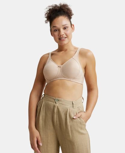 Wirefree Non Padded Super Combed Cotton Elastane Stretch Full Coverage Plus Size Bra with Side Panel Support - Light Skin
