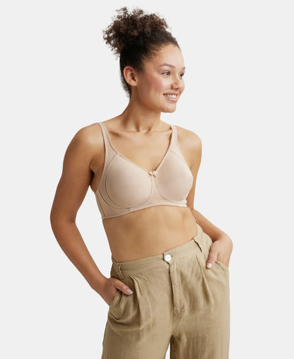 Wirefree Non Padded Super Combed Cotton Elastane Stretch Full Coverage Plus Size Bra with Side Panel Support - Light Skin
