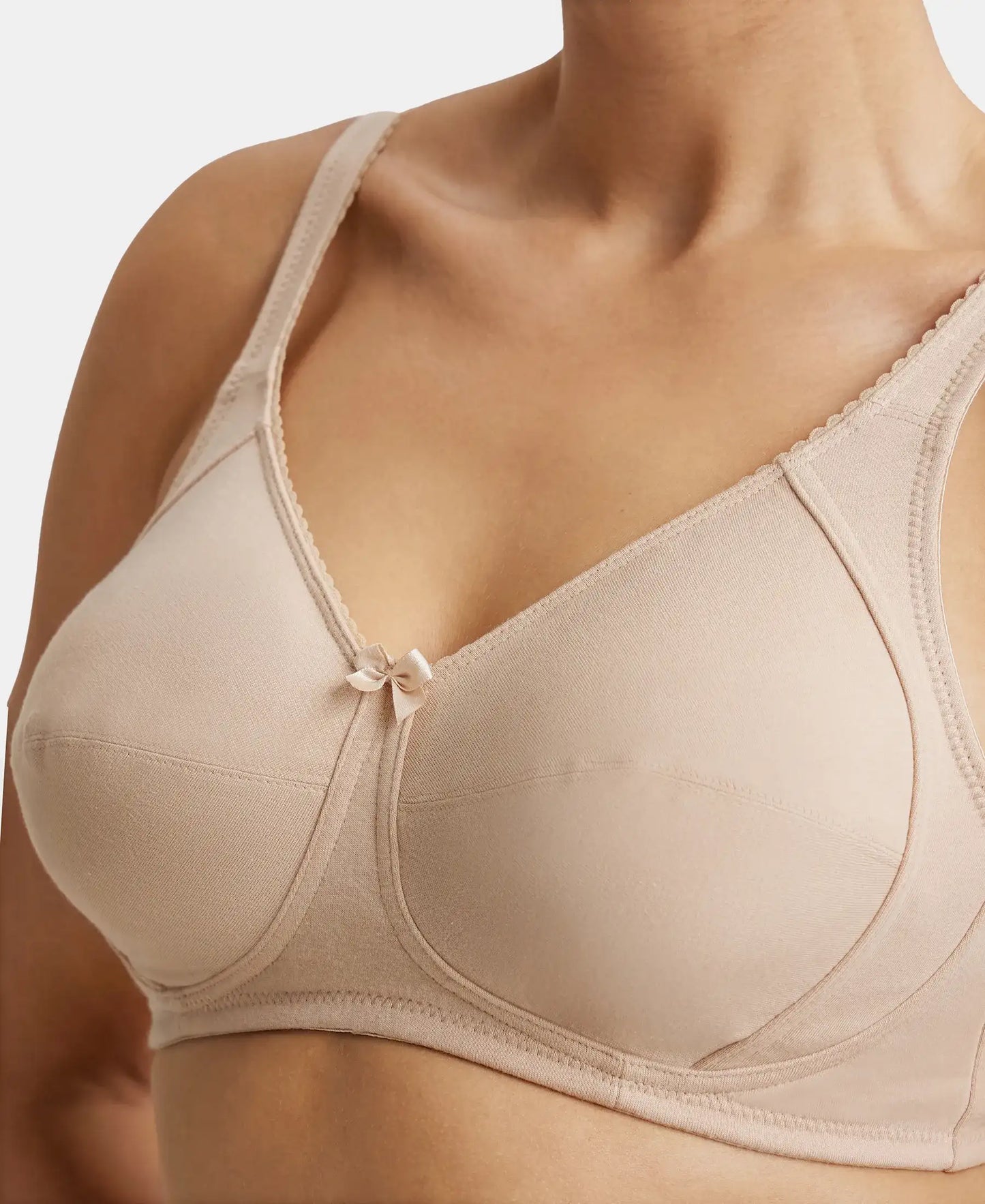 Wirefree Non Padded Super Combed Cotton Elastane Stretch Full Coverage Plus Size Bra with Side Panel Support - Light Skin