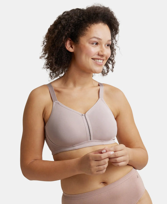 Wirefree Non Padded Super Combed Cotton Elastane Stretch Full Coverage Minimizer Bra - Mocha