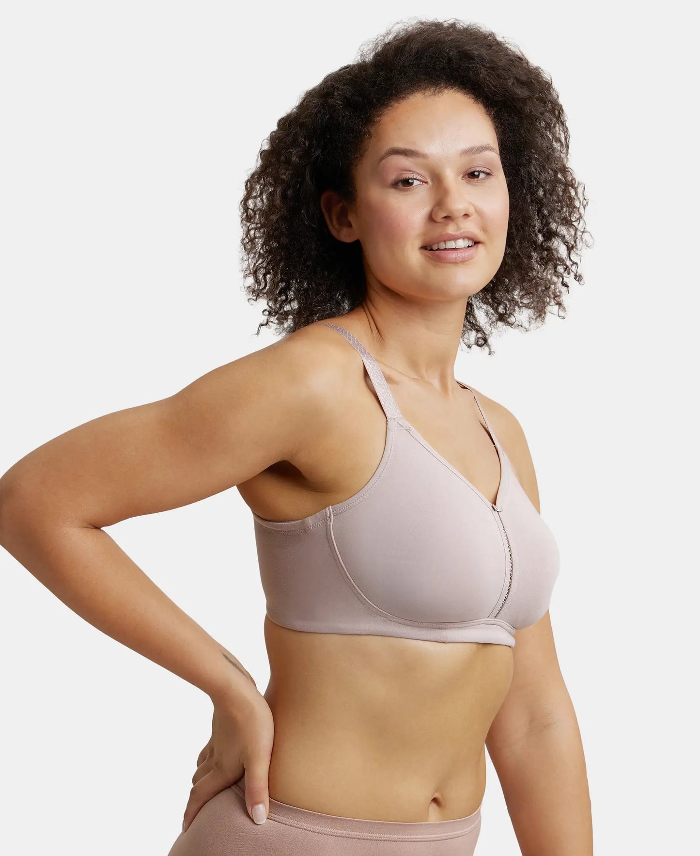 Wirefree Non Padded Super Combed Cotton Elastane Stretch Full Coverage Minimizer Bra - Mocha