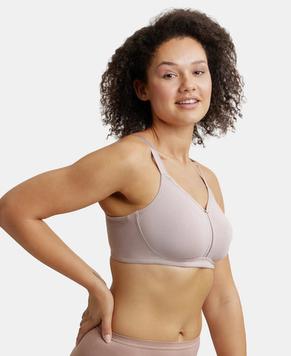 Wirefree Non Padded Super Combed Cotton Elastane Stretch Full Coverage Minimizer Bra - Mocha