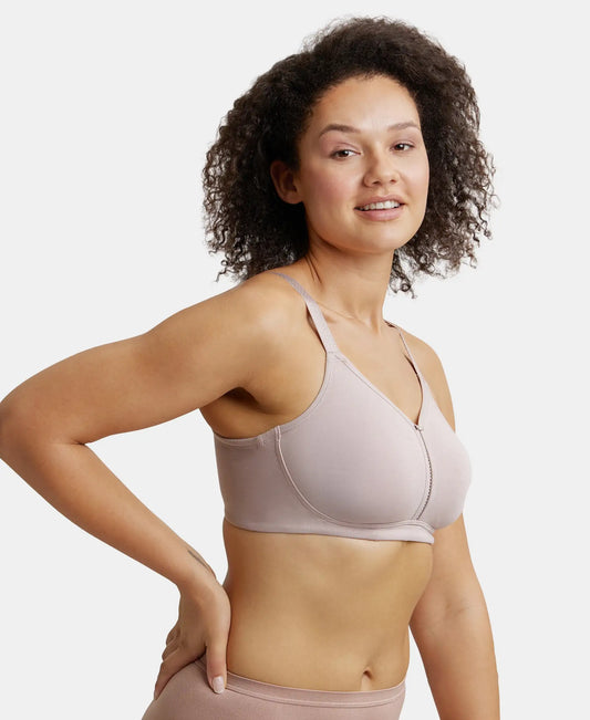Wirefree Non Padded Super Combed Cotton Elastane Stretch Full Coverage Minimizer Bra - Mocha