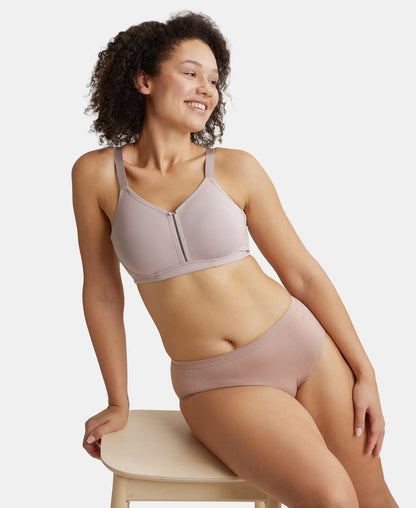 Wirefree Non Padded Super Combed Cotton Elastane Stretch Full Coverage Minimizer Bra - Mocha