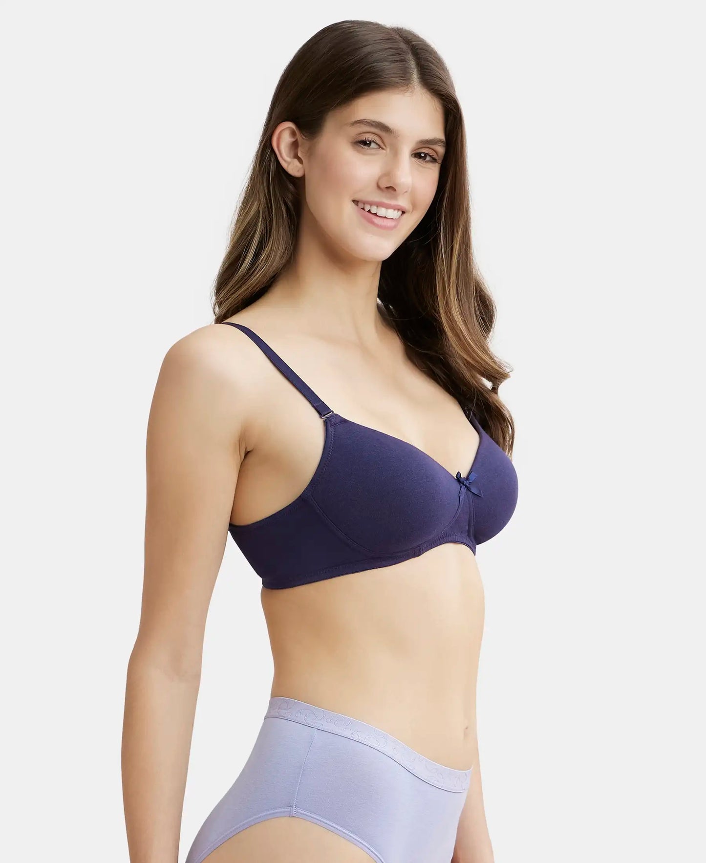 Wirefree Padded Super Combed Cotton Elastane Stretch Medium Coverage T-Shirt Bra with Detachable Straps - Classic Navy