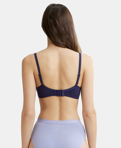 Wirefree Padded Super Combed Cotton Elastane Stretch Medium Coverage T-Shirt Bra with Detachable Straps - Classic Navy