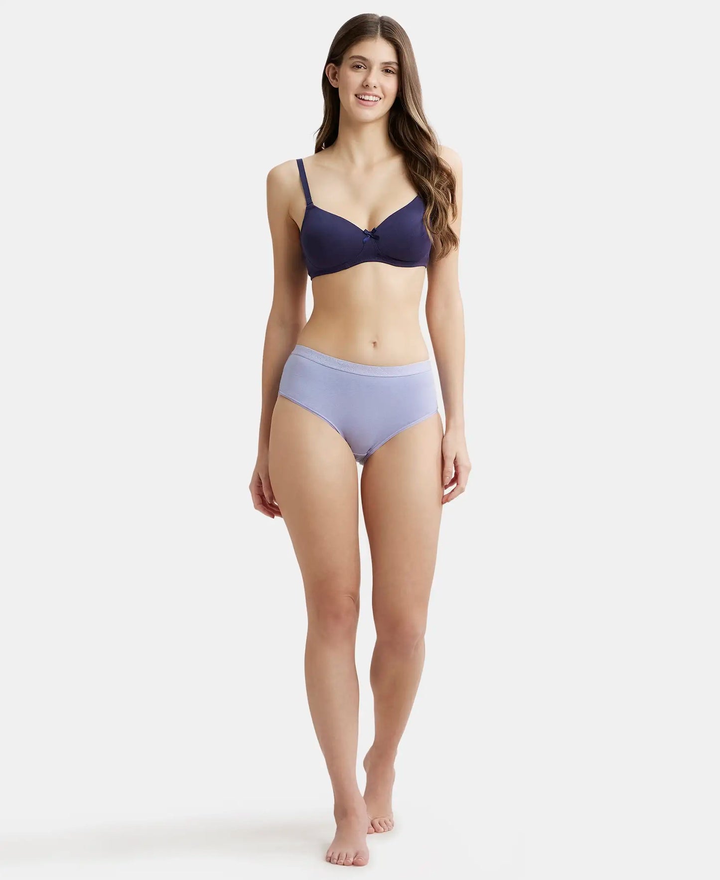 Wirefree Padded Super Combed Cotton Elastane Stretch Medium Coverage T-Shirt Bra with Detachable Straps - Classic Navy