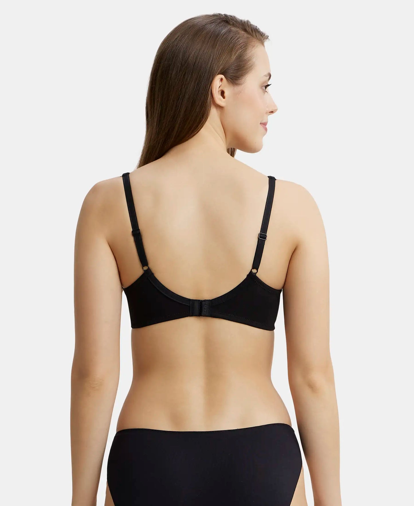 Wirefree Padded Super Combed Cotton Elastane Stretch Full Coverage T-Shirt Bra with Broad Fabric Straps - Black