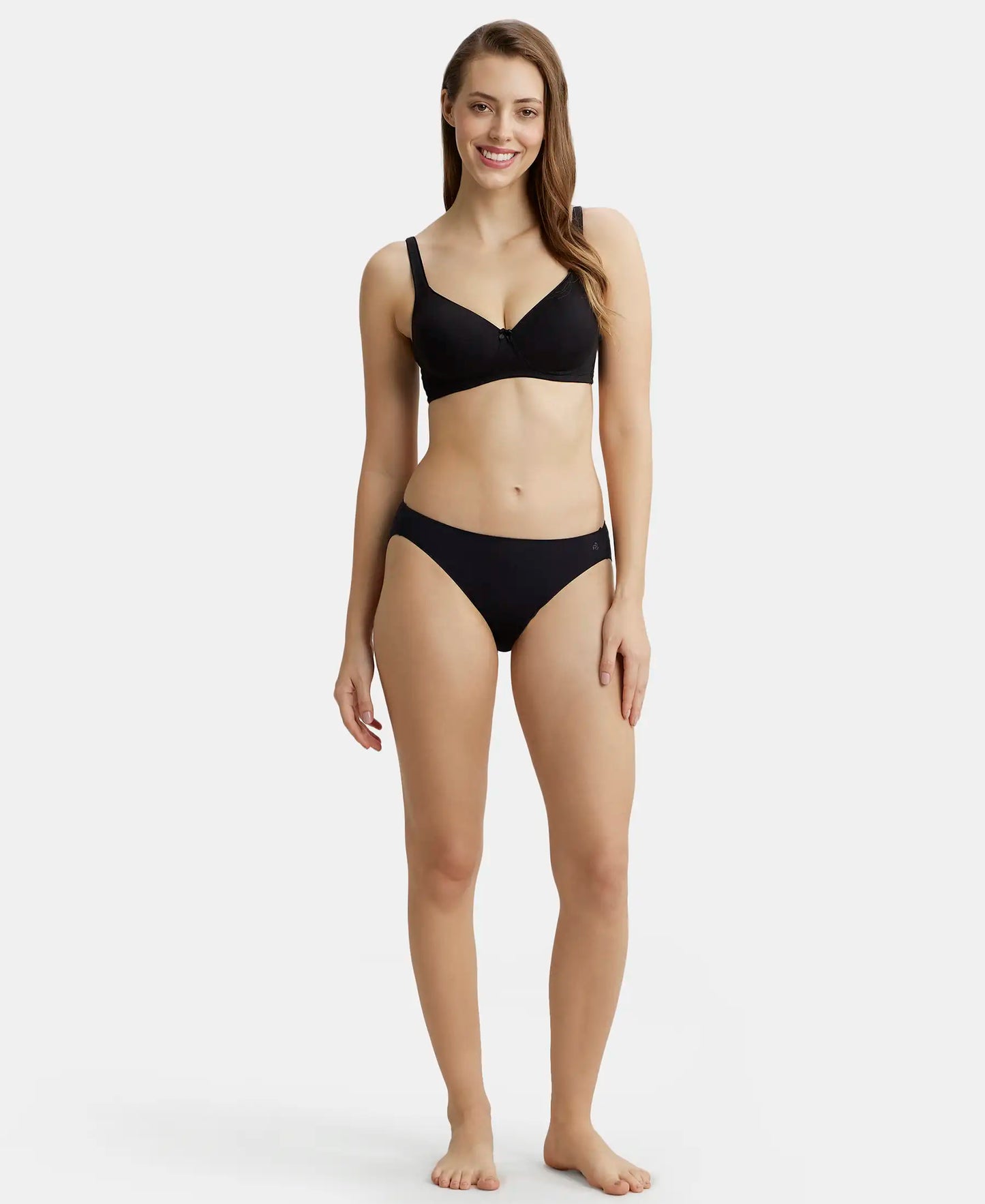 Wirefree Padded Super Combed Cotton Elastane Stretch Full Coverage T-Shirt Bra with Broad Fabric Straps - Black