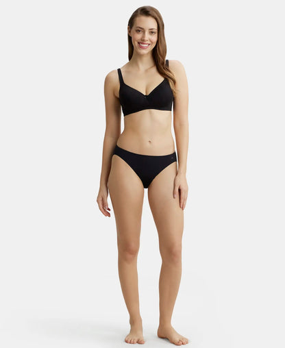 Wirefree Padded Super Combed Cotton Elastane Stretch Full Coverage T-Shirt Bra with Broad Fabric Straps - Black