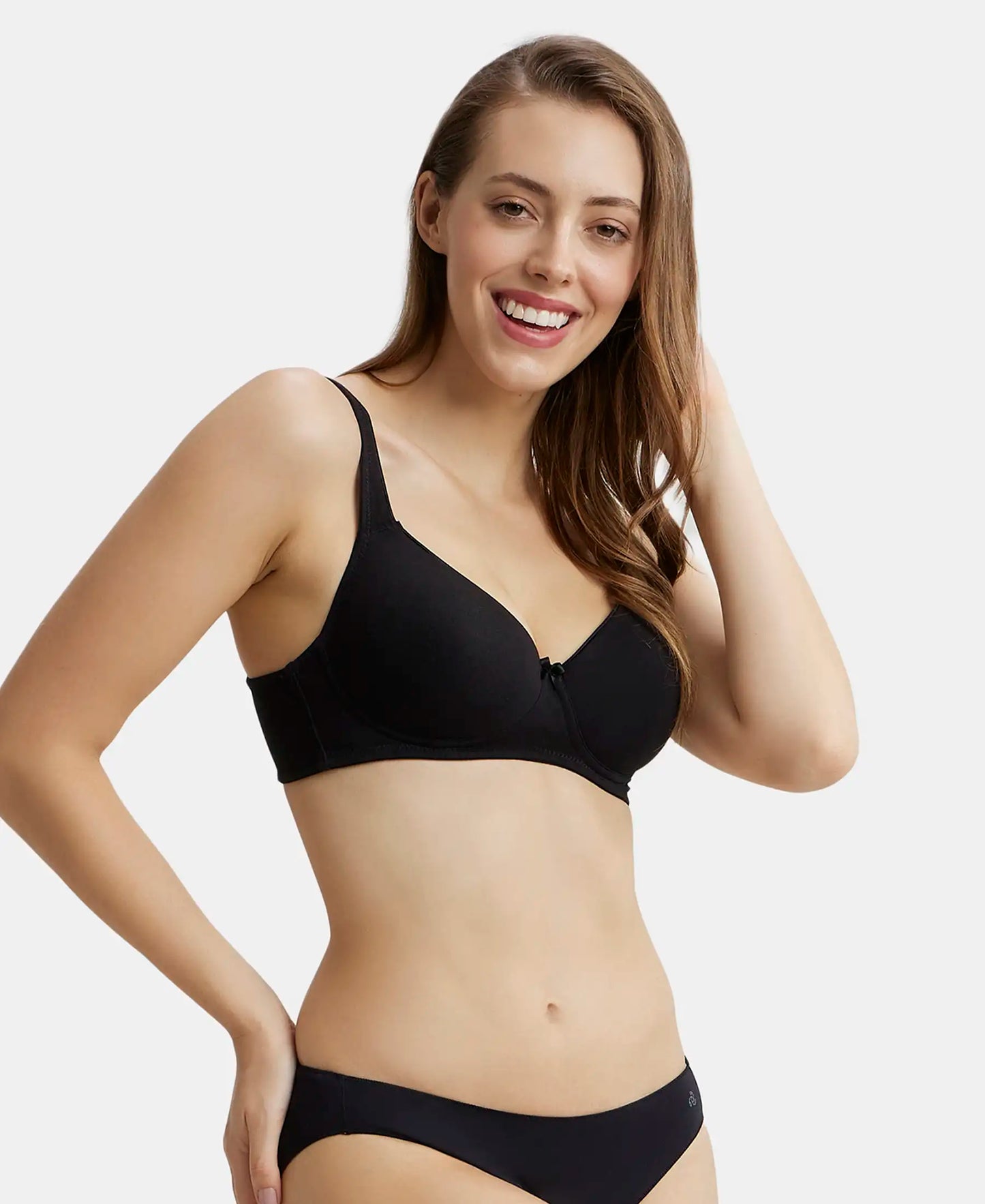 Wirefree Padded Super Combed Cotton Elastane Stretch Full Coverage T-Shirt Bra with Broad Fabric Straps - Black
