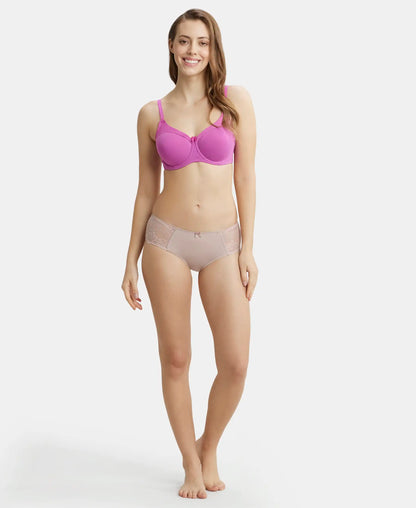 Under-Wired Padded Super Combed Cotton Elastane Stretch Full Coverage T-Shirt Bra with Stylised Mesh Panel - Lavender Scent