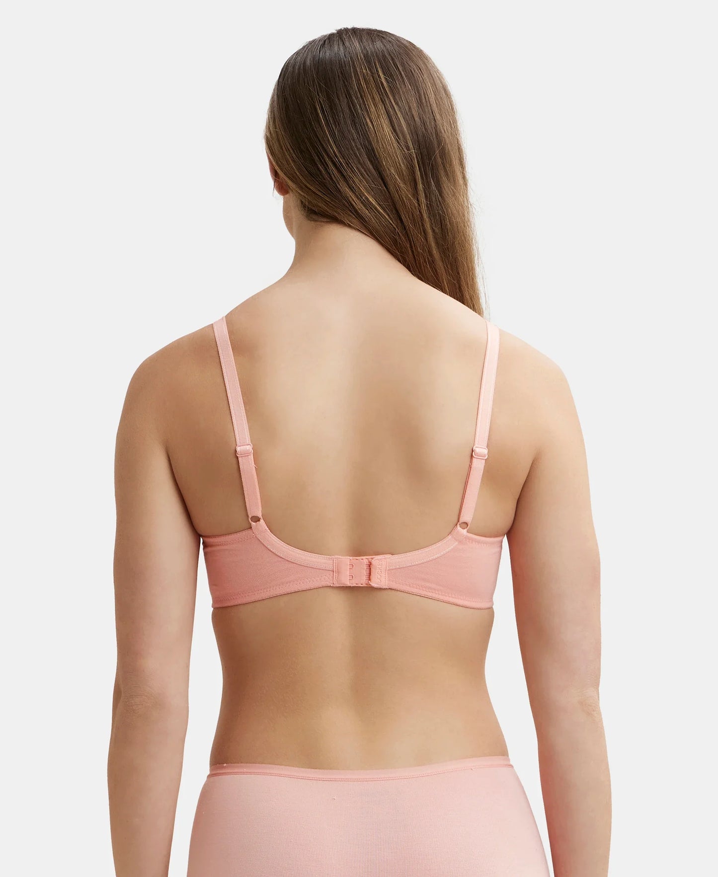 Wirefree Padded Super Combed Cotton Elastane Stretch Full Coverage T-Shirt Bra with Cross Over Fit - Candlelight Peach