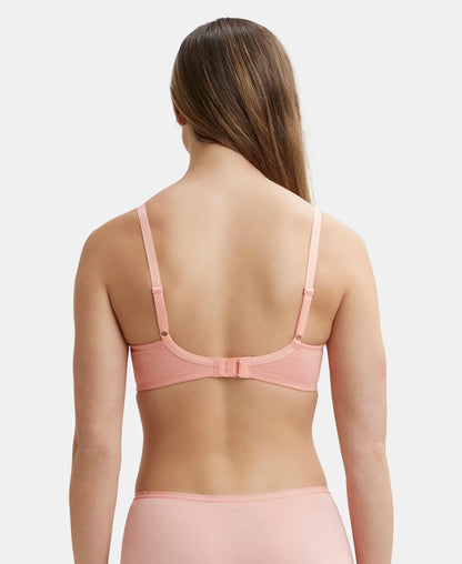 Wirefree Padded Super Combed Cotton Elastane Stretch Full Coverage T-Shirt Bra with Cross Over Fit - Candlelight Peach