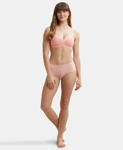 Wirefree Padded Super Combed Cotton Elastane Stretch Full Coverage T-Shirt Bra with Cross Over Fit - Candlelight Peach