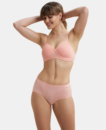 Wirefree Padded Super Combed Cotton Elastane Stretch Full Coverage T-Shirt Bra with Cross Over Fit - Candlelight Peach
