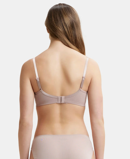 Wirefree Non Padded Super Combed Cotton Elastane Stretch Full Coverage Everyday Bra with Concealed Shaper Panel - Mocha