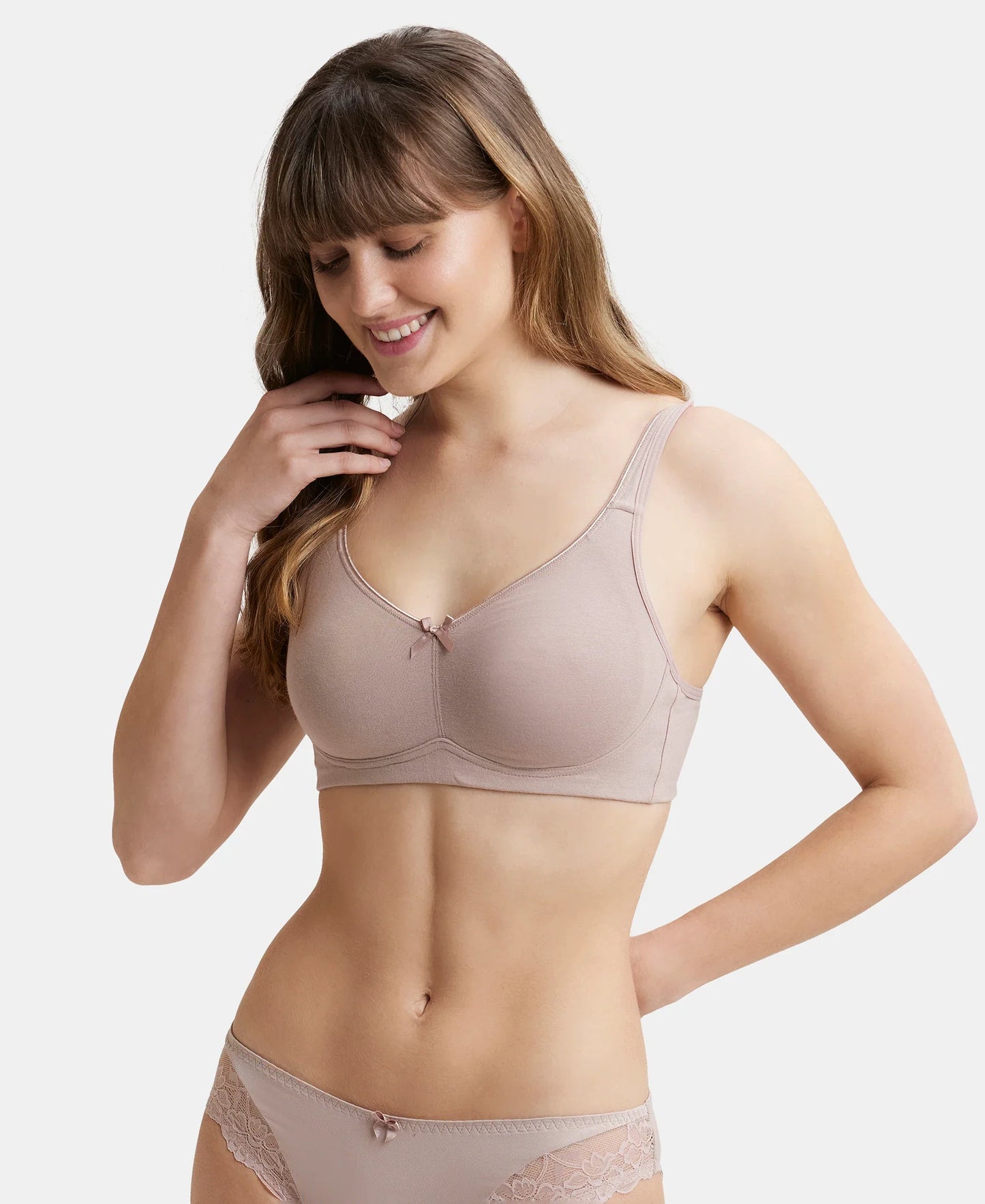 Wirefree Non Padded Super Combed Cotton Elastane Stretch Full Coverage Everyday Bra with Concealed Shaper Panel - Mocha