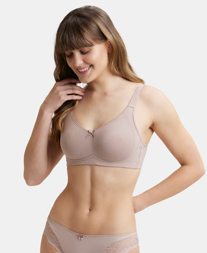 Wirefree Non Padded Super Combed Cotton Elastane Stretch Full Coverage Everyday Bra with Concealed Shaper Panel - Mocha