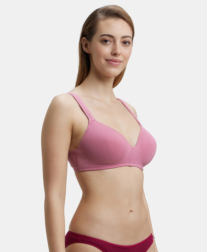 Wirefree Padded Super Combed Cotton Elastane Stretch Full Coverage Lounge Bra with Broad Cushioned Fabric Strap - Heather Rose