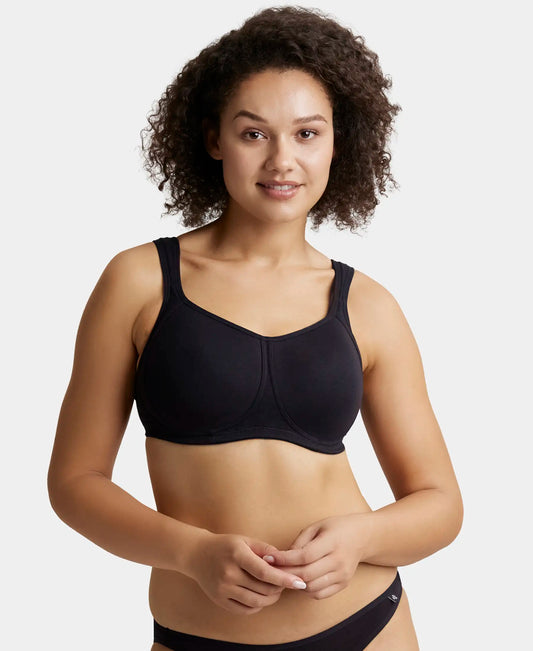 Wirefree Padded Super Combed Cotton Elastane Stretch Full Coverage Plus Size Bra with Broad Cushioned Fabric Strap - Black