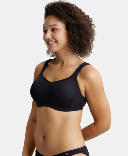 Wirefree Padded Super Combed Cotton Elastane Stretch Full Coverage Plus Size Bra with Broad Cushioned Fabric Strap - Black