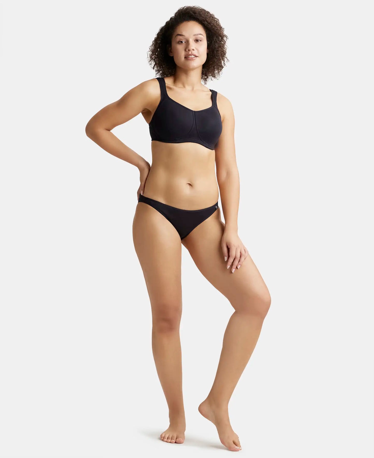 Wirefree Padded Super Combed Cotton Elastane Stretch Full Coverage Plus Size Bra with Broad Cushioned Fabric Strap - Black