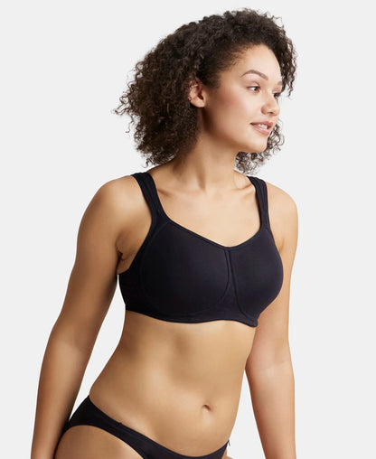 Wirefree Padded Super Combed Cotton Elastane Stretch Full Coverage Plus Size Bra with Broad Cushioned Fabric Strap - Black