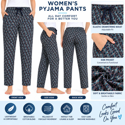 Women’s Printed Pyjama Pants |Print Lounge & Nightwear Bottoms | Elastic Drawstring Waist with Side Pocket | Regular Fit