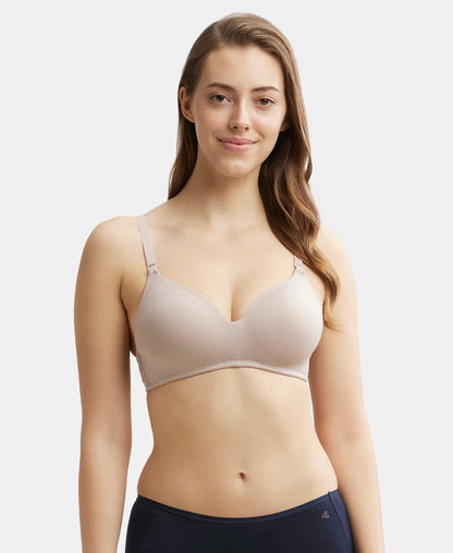 Wirefree Padded Tencel Lyocell Elastane Stretch Full Coverage Multiway T-Shirt Bra with Adjustable Straps - Mushroom