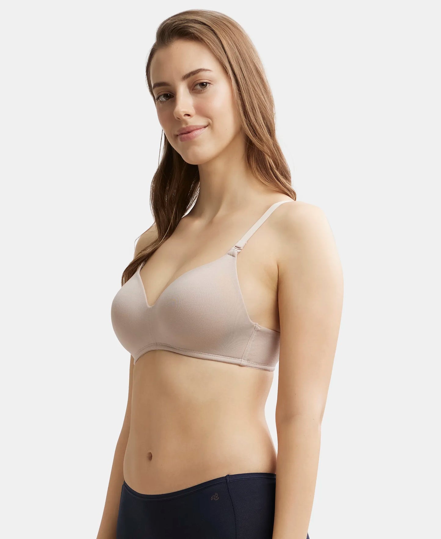 Wirefree Padded Tencel Lyocell Elastane Stretch Full Coverage Multiway T-Shirt Bra with Adjustable Straps - Mushroom