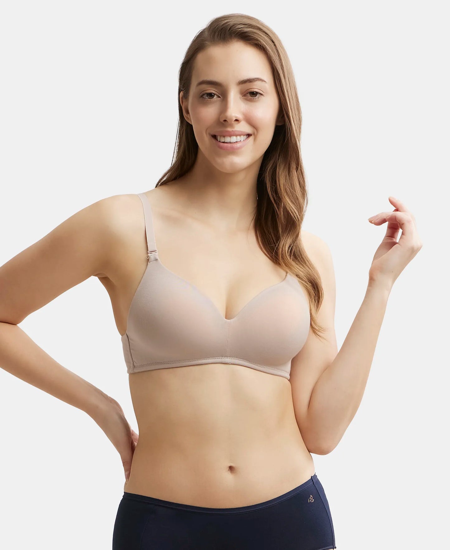 Wirefree Padded Tencel Lyocell Elastane Stretch Full Coverage Multiway T-Shirt Bra with Adjustable Straps - Mushroom