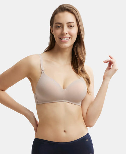 Wirefree Padded Tencel Lyocell Elastane Stretch Full Coverage Multiway T-Shirt Bra with Adjustable Straps - Mushroom