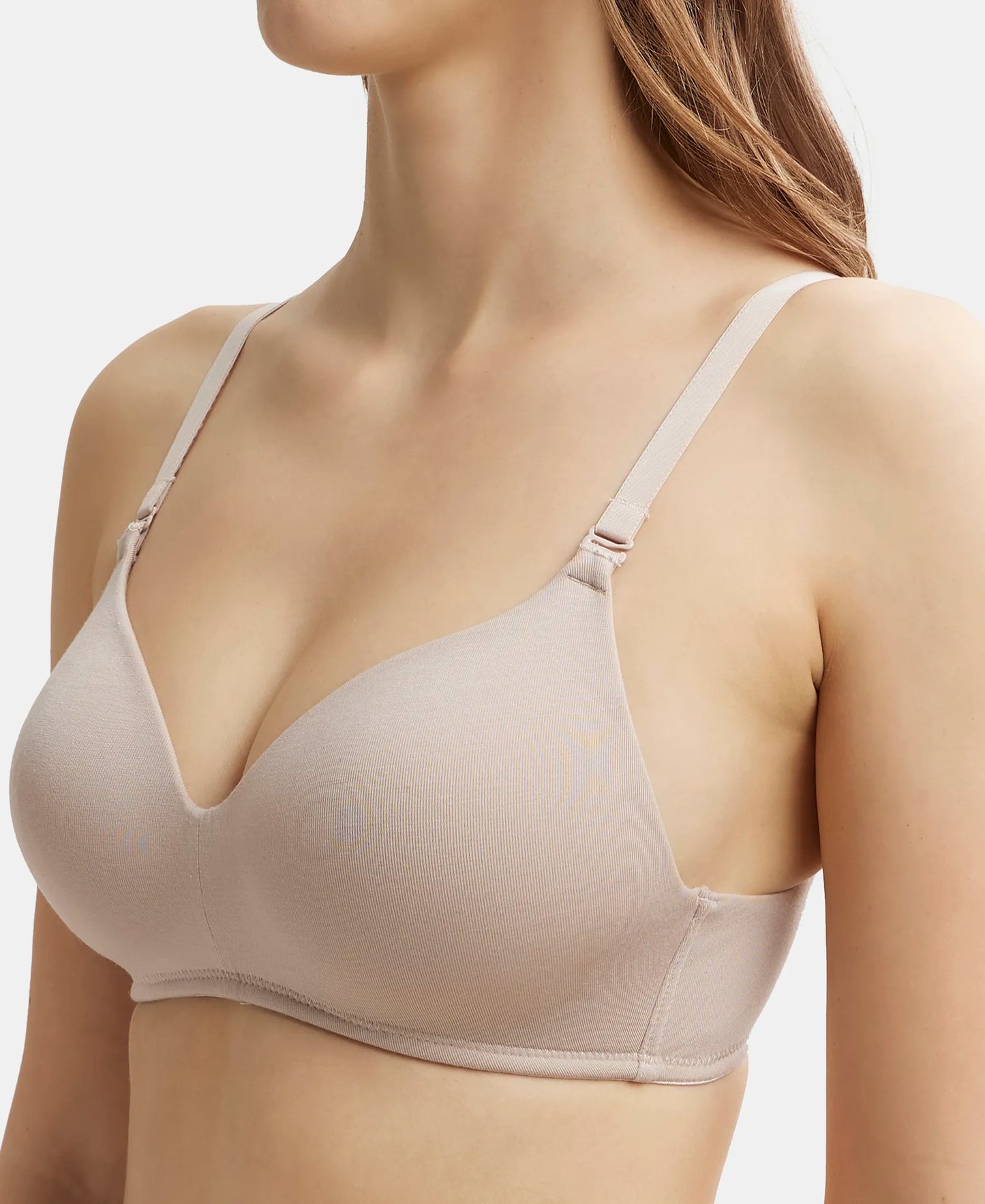 Wirefree Padded Tencel Lyocell Elastane Stretch Full Coverage Multiway T-Shirt Bra with Adjustable Straps - Mushroom