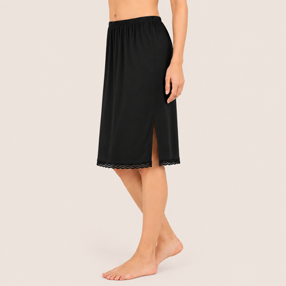 MYBODY Women's Cotton Mini Knee Length Under Skirt Half Slip Cotton Knit Mid Rise Elastic Waistband Side Slits for Movement