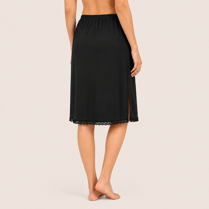 MYBODY Women's Cotton Mini Knee Length Under Skirt Half Slip Cotton Knit Mid Rise Elastic Waistband Side Slits for Movement